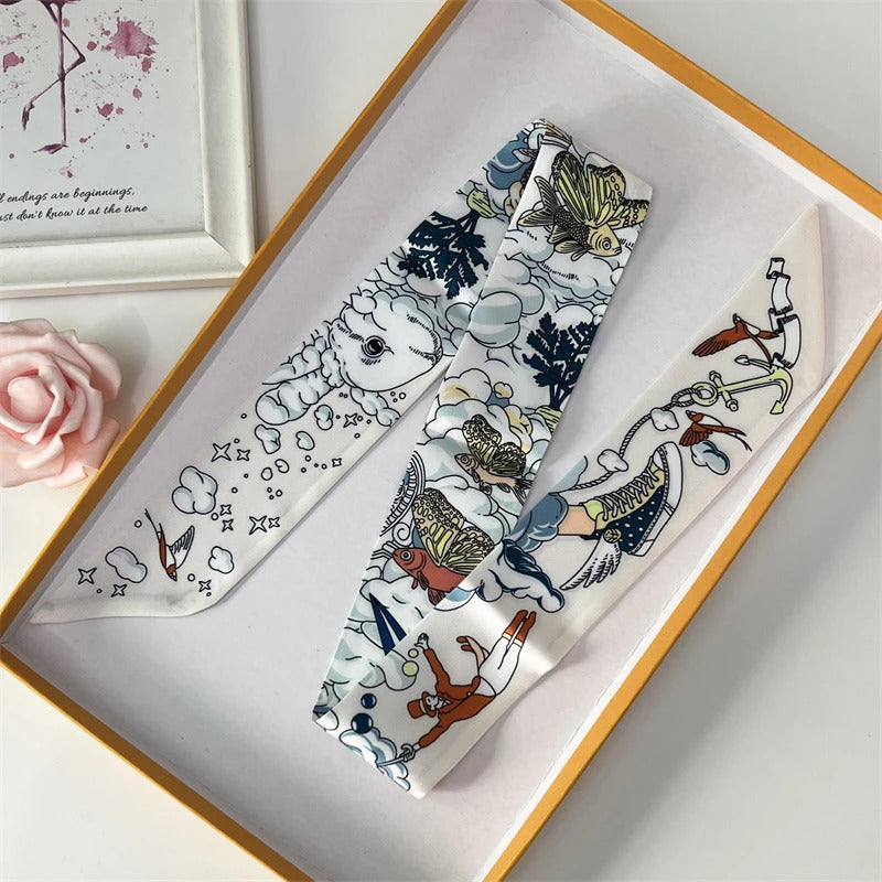 2022 Luxury Silk Scarf Slim Hair Accessories Fashion Bag Handle Ribbon Ladies Horse Print Headband Belt Ladies Fall New 60SKU