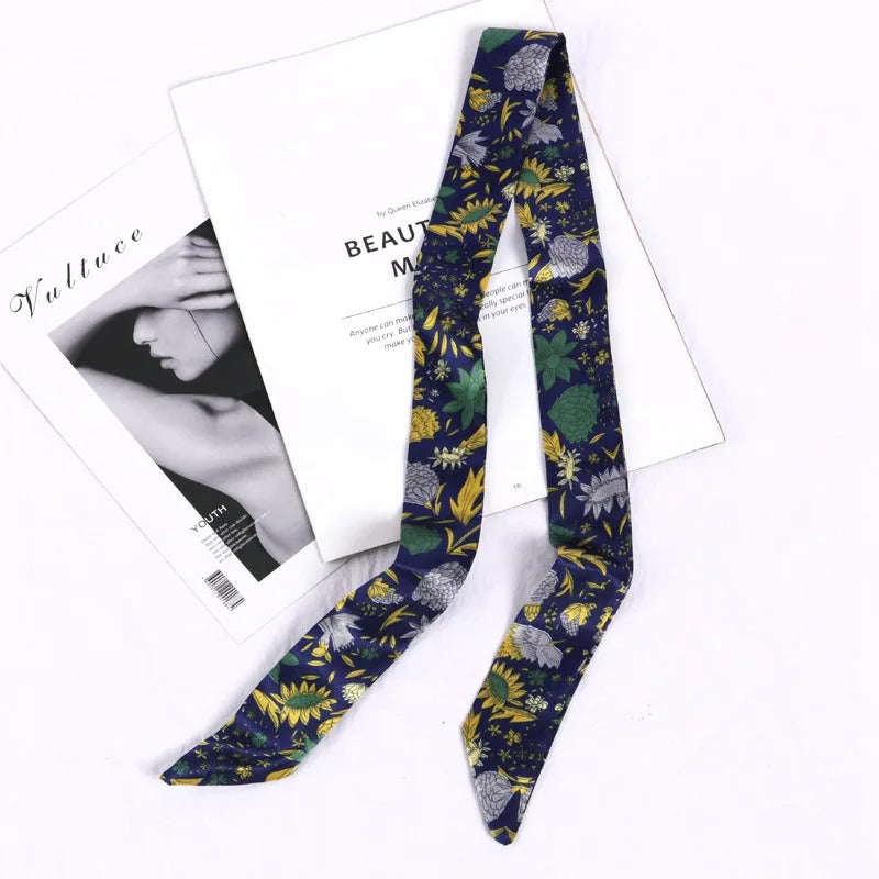 New Print Flower Small Scarf for Women Handle Bag Ribbons Brand Fashion Head Scarf Small Long Skinny Scarves Wholesale Headbands