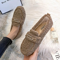 Luxury Sheep Fur Lined Loafers Women Lambswool Shoes Ladies Winter Slip On Furry Flats Cotton Wool Mocasine Femme Barefoot Boots