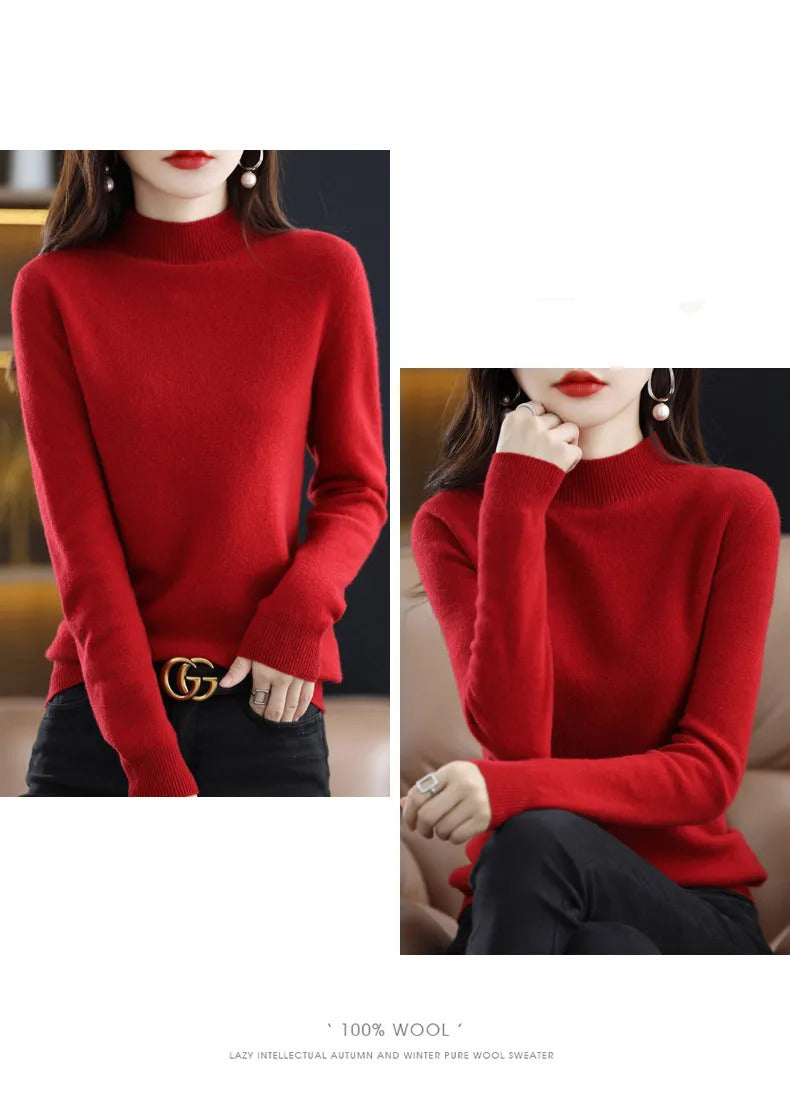 100% Pure Wool Half-neck Pullover In Autumn And Winter New Cashmere Sweater Women's Casual Knit Top Women's Coat 19 Colors