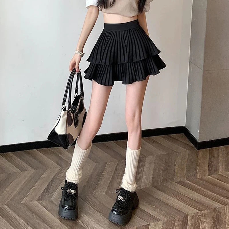 Mini Skirt Cute Sexy Balletcore Elastic High Waist Ball Gown Ruffle Patchwork Lolita Skirt Short Korean Sweet Y2K Women Clothing