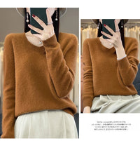 100% pure wool cashmere sweater women's V-neck pullover casual knit top autumn and winter women's coat Korean fashion