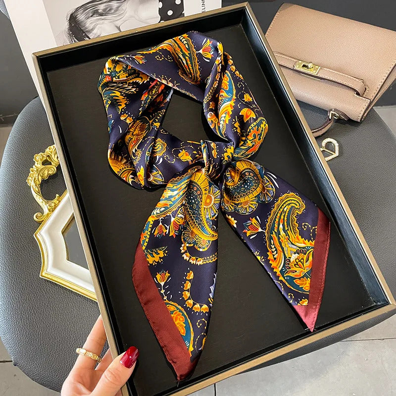 Luxury Women Silk Satin Hair Scarves Fashion Square Leopard Print Headscarf 70cm Professional Designer Scarf Headband