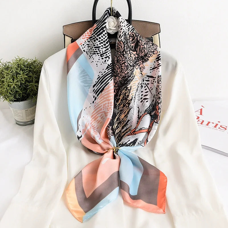 90*90cm Women Scarf Silk Feeling Hair Neck Square Brand Office bandanna muffler Waiter Flight Attendants Handkerchief Rings wrap