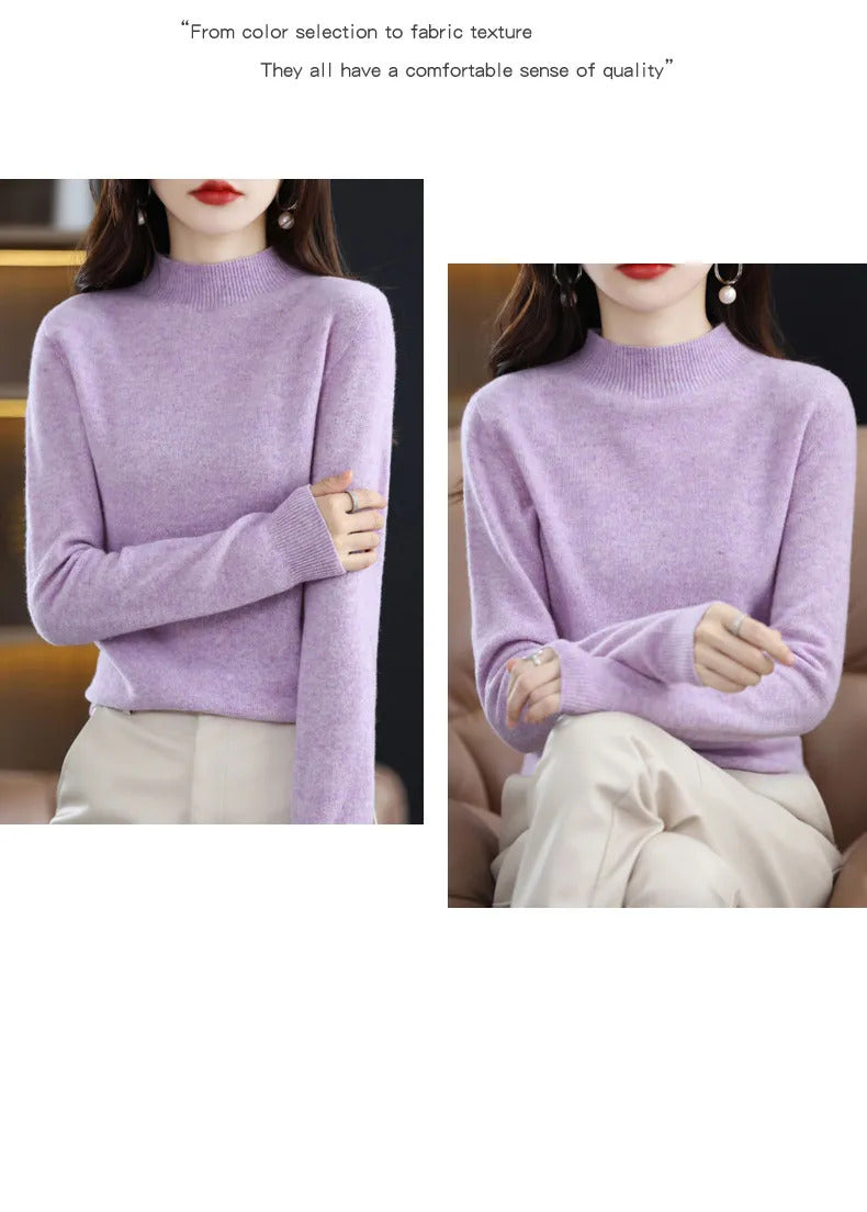 100% Pure Wool Half-neck Pullover In Autumn And Winter New Cashmere Sweater Women's Casual Knit Top Women's Coat 19 Colors