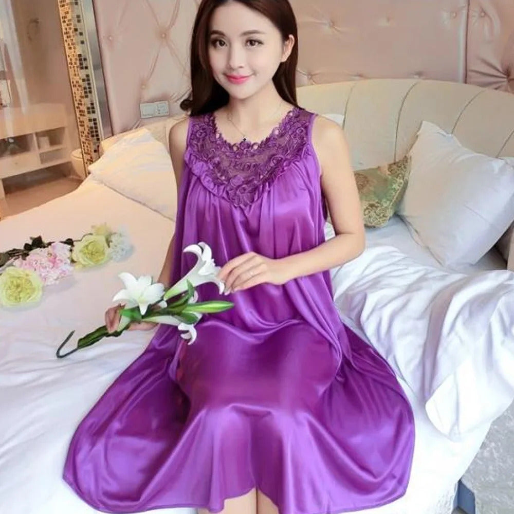 Lace Ice Silk Sleeping Dress Medium Length Sleeveless Tank Top Sexy Sleeping Dress Can Be Worn Externally Home Wear