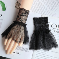 Female Sweater Fake Sleeves Hollow Out Crochet Floral Lace Horn Cuffs Embroidery Flounces Ruffles Elastic Wrist Warmers