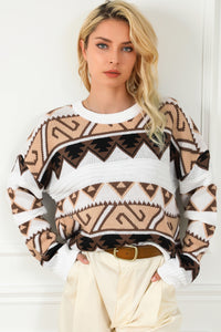 Multicolor Geometric Print Crew Neck Drop Shoulder Sweater