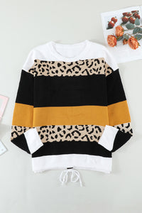 Crewneck Leopard Color Block Knit Pullover Sweater