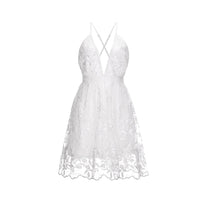 Fashion Sexy Spaghetti Strap White Dress Woman Summer Embroidery Mesh Lace Backless Beach Dress For Women New Casual Mini Dress