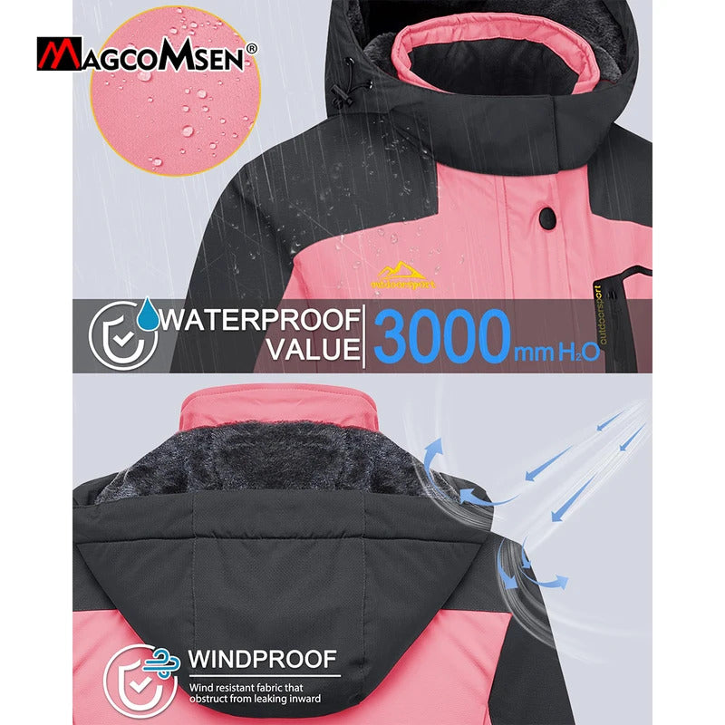 MAGCOMSEN Womens Ski Jacket Winter Warm Fleece Parka Windproof Rain Snowproof Thermal Heavy Coat Hiking Ladies Snowboard Anorak