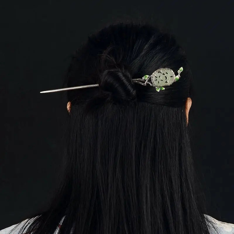 New style inlaid branches wrapped around natural Hetian jade Hanfu hairpin ladies retro fresh charm silver jewelry