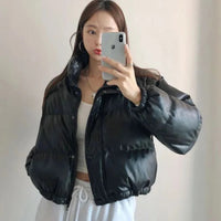 AI.Fashion Winter Thick Black Faux Leather Parkas Women PU Short Coats Women Elegant Zipper Padded Jackets Female Ladies