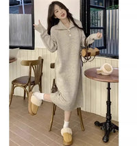 "A · Fashion" Autumn and Winter Knitted dress Polo Collar Loose Mid-Length French sle Dress