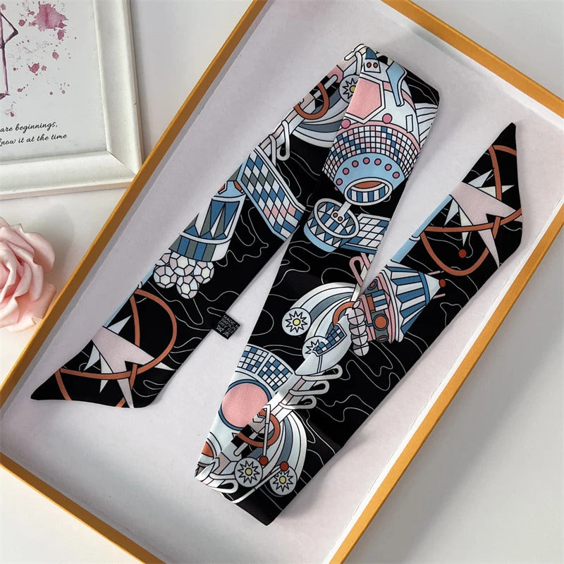 2022 Luxury Silk Scarf Slim Hair Accessories Fashion Bag Handle Ribbon Ladies Horse Print Headband Belt Ladies Fall New 60SKU