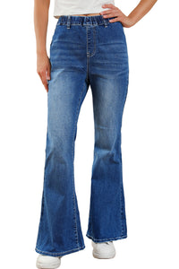 Blue Elastic High Waist Flare Jeans