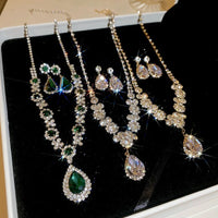 Shiny Crystal Necklace Earrings Women's Fashion Big Water Droplet Rhinestone Necklaces Wedding Evening Dress Jewelry Set