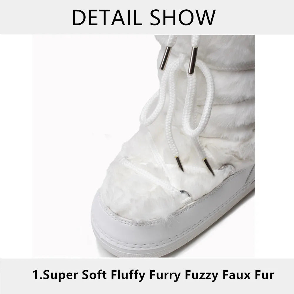 Fluffy Fur Boots 2024 Winter Fashion Sexy Faux Fox Fur Snow Boots Ladies Furry Warm Cotton Boots Female Outdoor Ski Boots