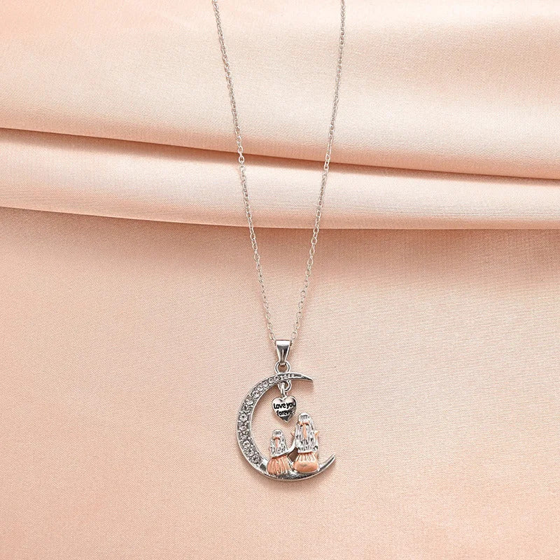 Mom Daughter Moon Pendant Necklace Love You Forever Heart Necklaces Mothers Day Jewelry Gifts