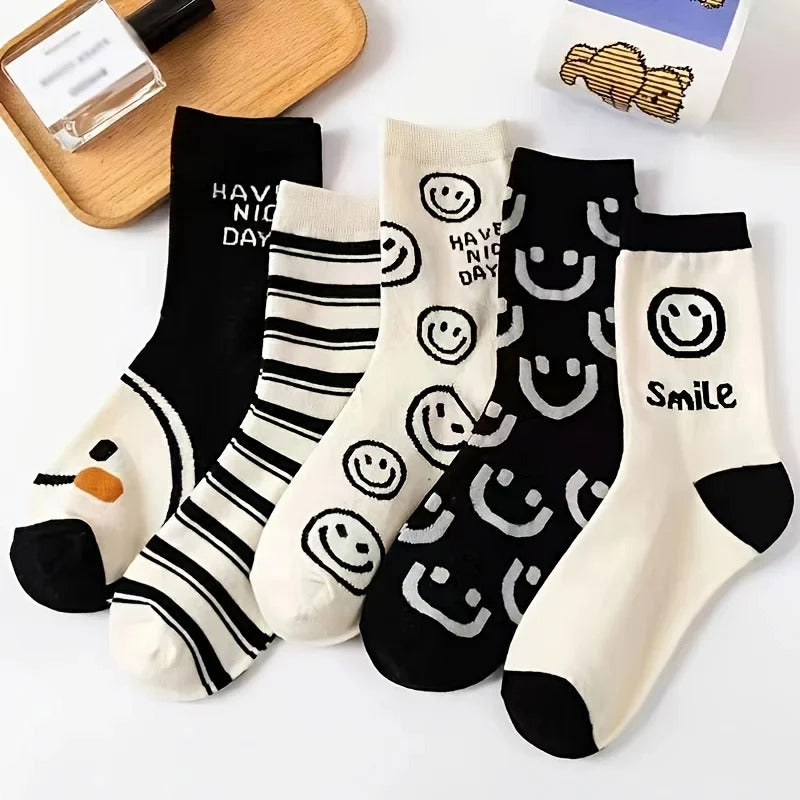 14/5/4 Pairs Retro Floral Socks , Texture Solid Socks , Women's Socks & Hosiery Mid-calf Socks Rustic Retro Casual Socks