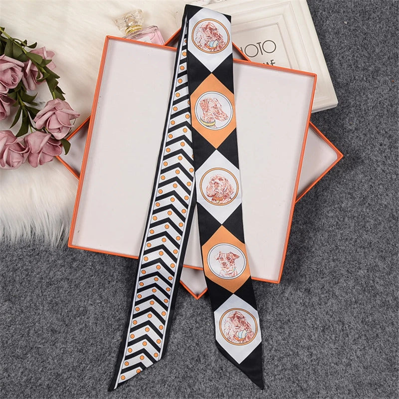 Horse Printing Bag Scarf 2024 New Small Skinny Silk Scarf Women Luxury Brand Foulard Women Tie Fashion Head Scarves For Ladies