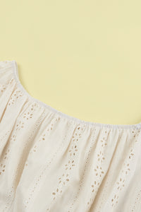 Apricot Off The Shoulder Eyelet Crop Top