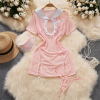 Hot Sexy V-Neck Cross Strap Dress Lace Patchwork Irregular Pleated Nightwear Women's Erotic Lingerie Backless Sleeveless Pajamas