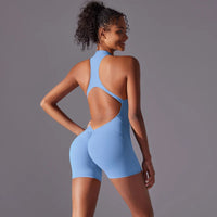 Sexy Hollow Backless Scrunch Butt Sport Jumpsuit Short Woman One Piece Gym Outfit Sleeveless Zipper Fitness Overalls Yoga Romper