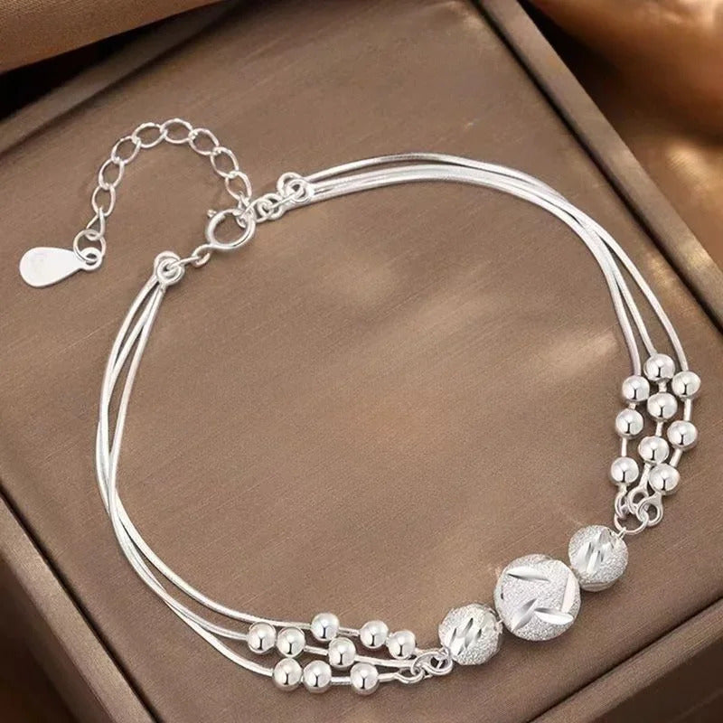 Fine 925 Sterling Silver Lucky Beads Bracelets For Women Luxury Designer Multilayer Adjustable Bracelet Party Wedding Jewelery