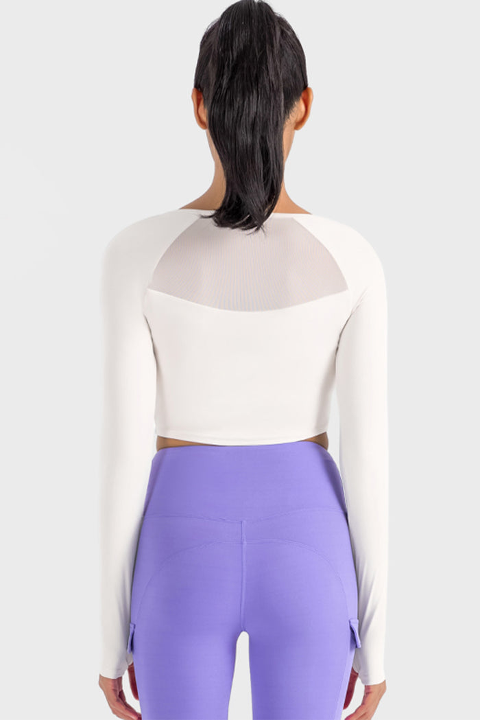 White Square Neck Long Sleeve Padded Active Cropped Top