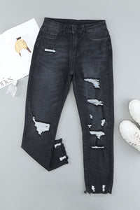 Black Distressed Boyfriend Denim Pants