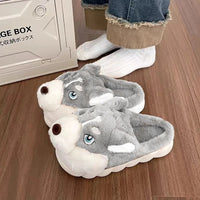 Women Indoor Cotton Slippers Cute Cartoon Dog Winter Warm Shoes Couples Home Floor Slides Anti-slip  Female Male House Footwear