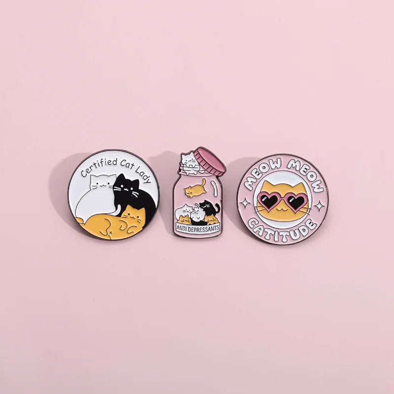 Jar Anti Depressants Cats Badge Bottle Mental Heath Enamel Pin Brooch Certified Cat Lady Meow Catitude Animal Pill Gift Jewelry