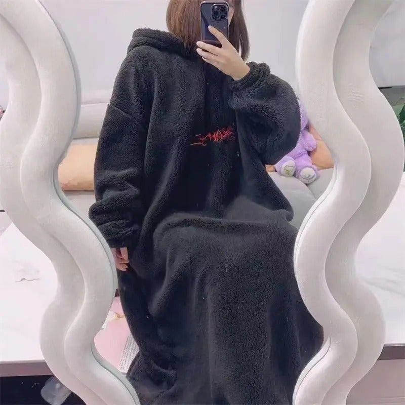 Robe for Women Sleepwear Winter Nightdress Night Wears Warm Pajama One Piece Nightgown Hooded Sleeping Homewear Kawaii Loose