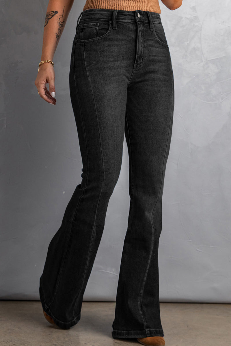 Black High Waist Flare Jeans with Pockets