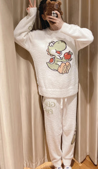 Japanese Style Winter Thick Cartoon Pajamas Home Wear Knitted Sweater like Room Wear Pijama