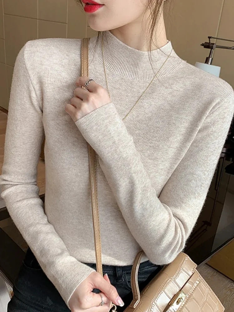 Turtleneck Sweater Women Fashion New Stretch Tops Women Knitted Pullovers Long Sleeve Bottoming Knitted Sweater