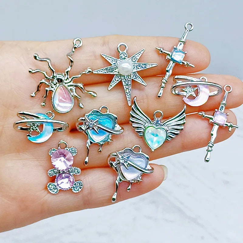 10pcs New Heart Enamel Charms Pink Fashion Y2K Style Pendants For Making DIY Handmade Findings Accessories Necklace Jewelry