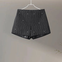 Elegant Rhinestone Jacket Sets Women Shinny Black Lapel Long Sleeve Button Jackets Mini High Waist Shorts Fashion Party Outwear