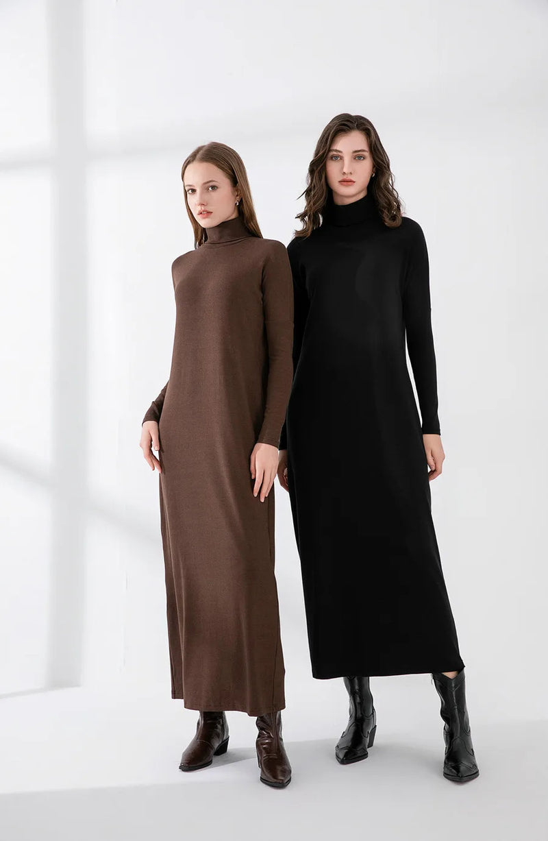 AS 2024 winter turteneck thicken ribbing dress soft and comfortable basic turn-down collar maxi dress ( Ship out in 1 day)