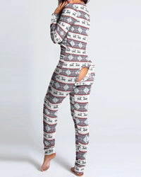 Sexy Pyjama Women's Jumpsuit Suit Button-down Front Back Butt Bum open Ass Flap Jumpsuit Loungewear Christmas Print Buttoned