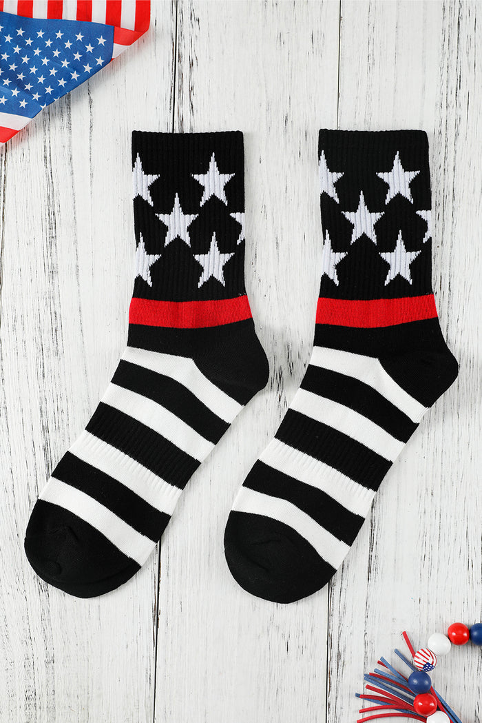 Black Striped and Star Pattern Soft Tube Socks