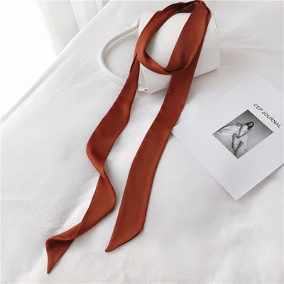 5X190CM Women Narrow Long Scarf 190x5cm Solid Color Chiffon Silk Rubber Red Tie Black Bag Ribbon Headbands Choker Streamer