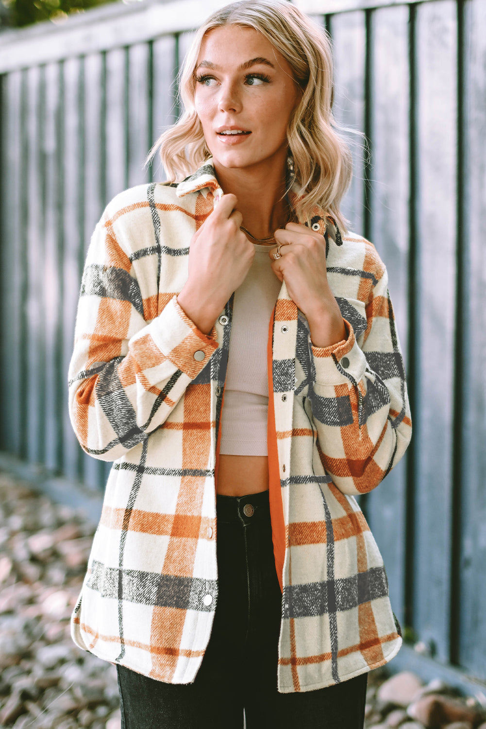 Plaid Print Turn Down Collar Buttoned Shacket