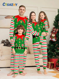 Christmas Family dress Christmas elements clothing for boys girls Adult baby set Halloween fun printed green stripe family dress