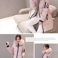 Women Winter Black Fur Collar Hooded Parka Fashion Letter Patch Zipper Pockets Long Jacket Elegant Slim Warm Thick Female Coats