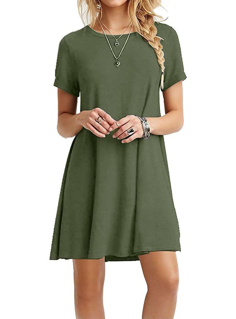 Women Casual Short Sleeve T Shirt Dress Vintage O Neck Print Loose Mini Dress Elegant Simple Mini Dress Streetwear Sundress