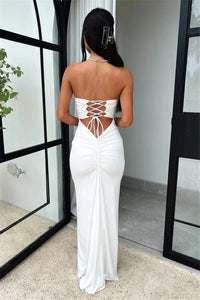 Mozision Strapless Backless Lace-up Maxi Dress For Women Summer New Off-shoulder Sleeveless Bodycon Club Party Long Dress