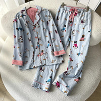 100% Cotton Pajamas for Women Loose Cartoon Long Sleeve Pants Loungewear Women 2 Piece Set Pj Women Outfit Sleepwear Set Pijamas