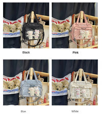 Japanese Cute Transparent Canvas Itabag Fashion Girls One Shoulder Bag Student Personality Crossbody Bag with Badge Doll Ita Bag